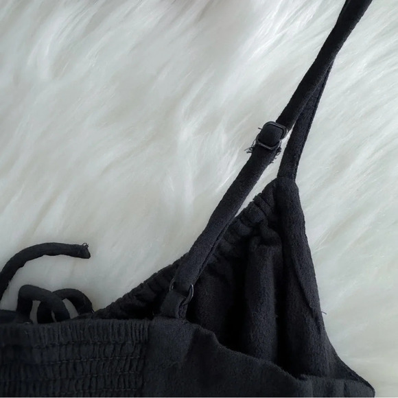 Aritzia Wilfred Bellow Mini Dress Black Front Tie Sleeveless Babydoll - Picture 7 of 13